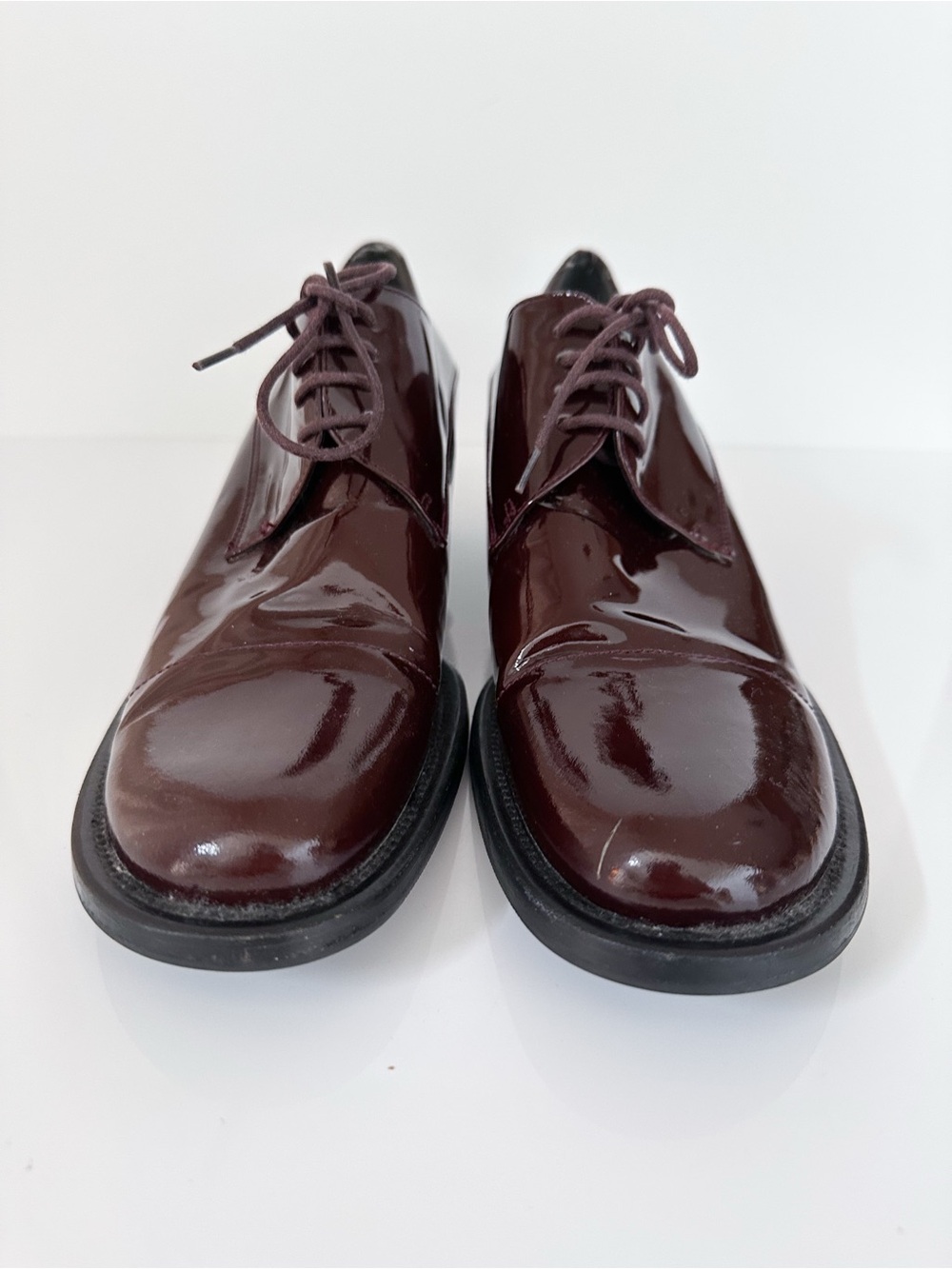 Miu Miu Burgundy Patent Leather Lace Up Kitten Heel Oxfords EU 37.5 / US 7.5 - Picture 5 of 11